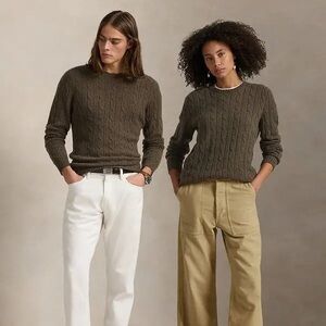 Olive Green Polo Ralph Lauren Cashmere Cable-Knit Sweater S/M